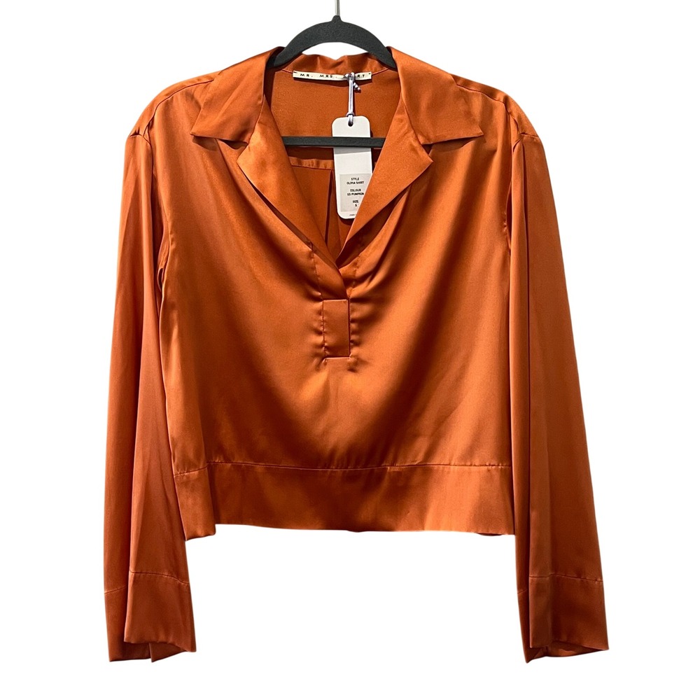 Mr. Mrs. Shirt Olivia Silk‎ Blouse Pumpkin Orange Italy Womens' Small Chic Boho
